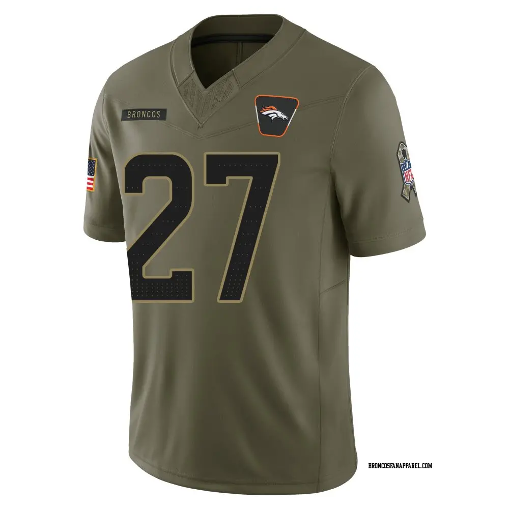 2XL DENVER BRONCOSフットボールシャツ/ #27【STEVE】 Limited Olive Men's Steve Atwater Denver Broncos 2025 Salute to
